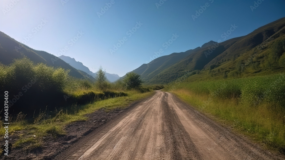 country side road leading to mountains. Generative Ai