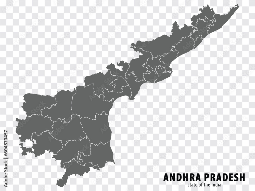 Blank map State  Andhra Pradesh of India. High quality map Andhra Pradesh with municipalities on transparent background for your web site design, logo, app, UI. Republic of India.  EPS10.