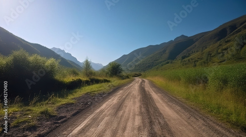 country side road leading to mountains. Generative Ai