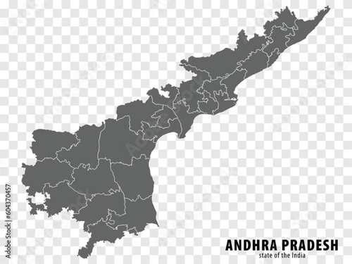 Blank map State  Andhra Pradesh of India. High quality map Andhra Pradesh with municipalities on transparent background for your web site design, logo, app, UI. Republic of India.  EPS10. photo