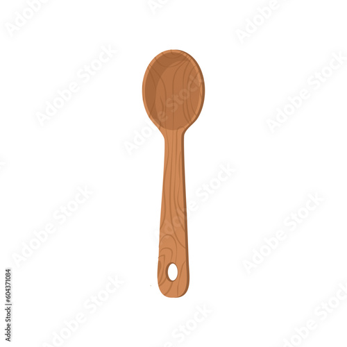 Cartoon nature wooden kitchenware utensil spoon with wood grain texture