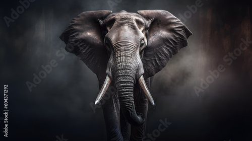 Animal Power -Creative and wonderfully colored full-body picture of an African elephant in front of a dark background that is as true to the original as possible and photo-like