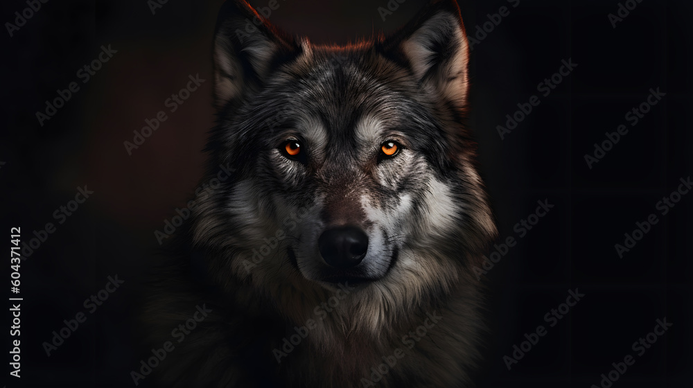 Animal Power - Creative and wonderful colored portrait of a wolf in front of a dark background that is as true to the original as possible and photo-like