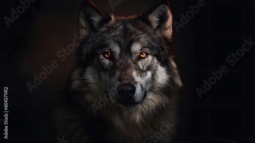 Animal Power - Creative and wonderful colored portrait of a wolf in front of a dark background that is as true to the original as possible and photo-like