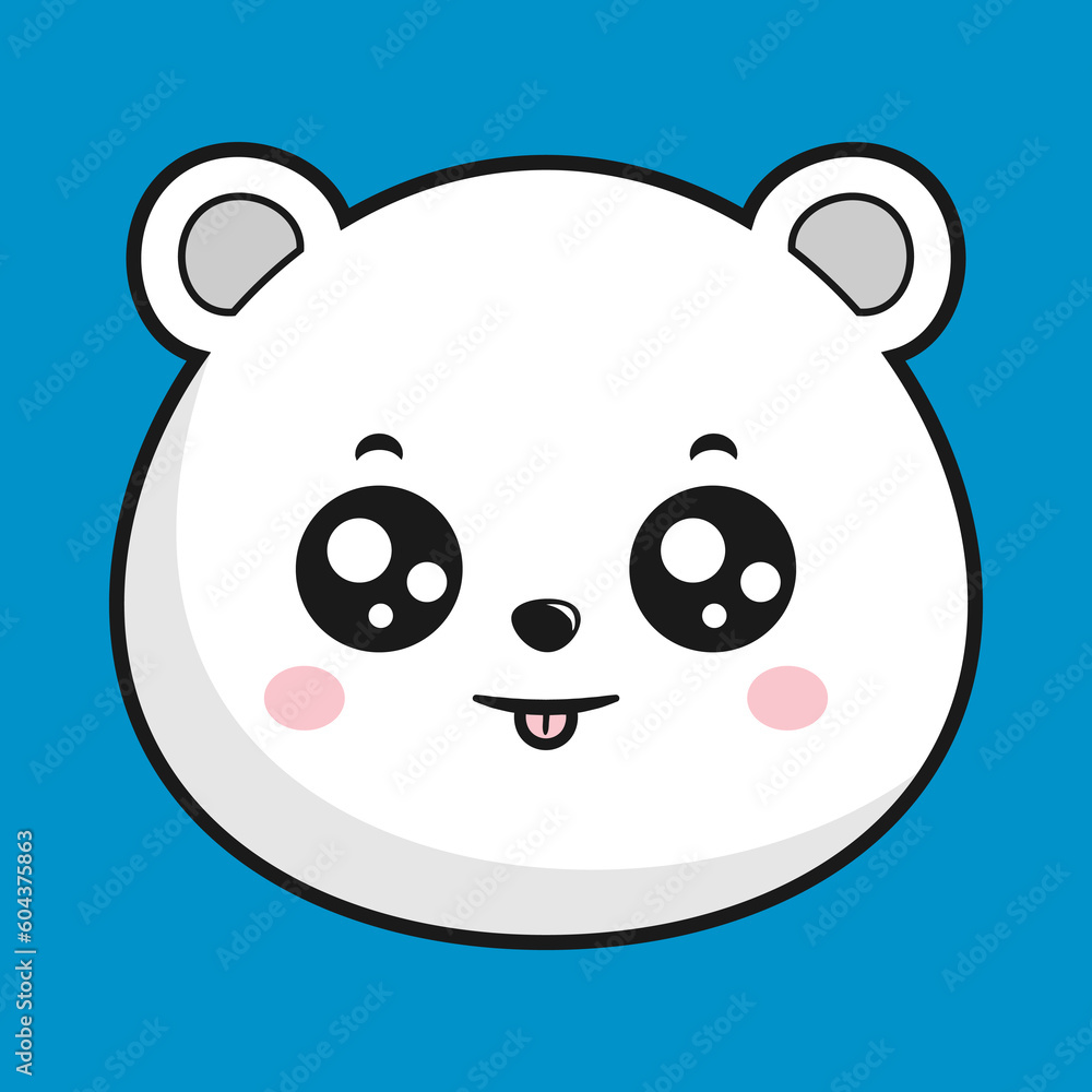 Polar Bear Tongue Out Face Head Kawaii Sticker Isolated Polar Bear Tongue Out Face Head Kawaii Sticker Isolated