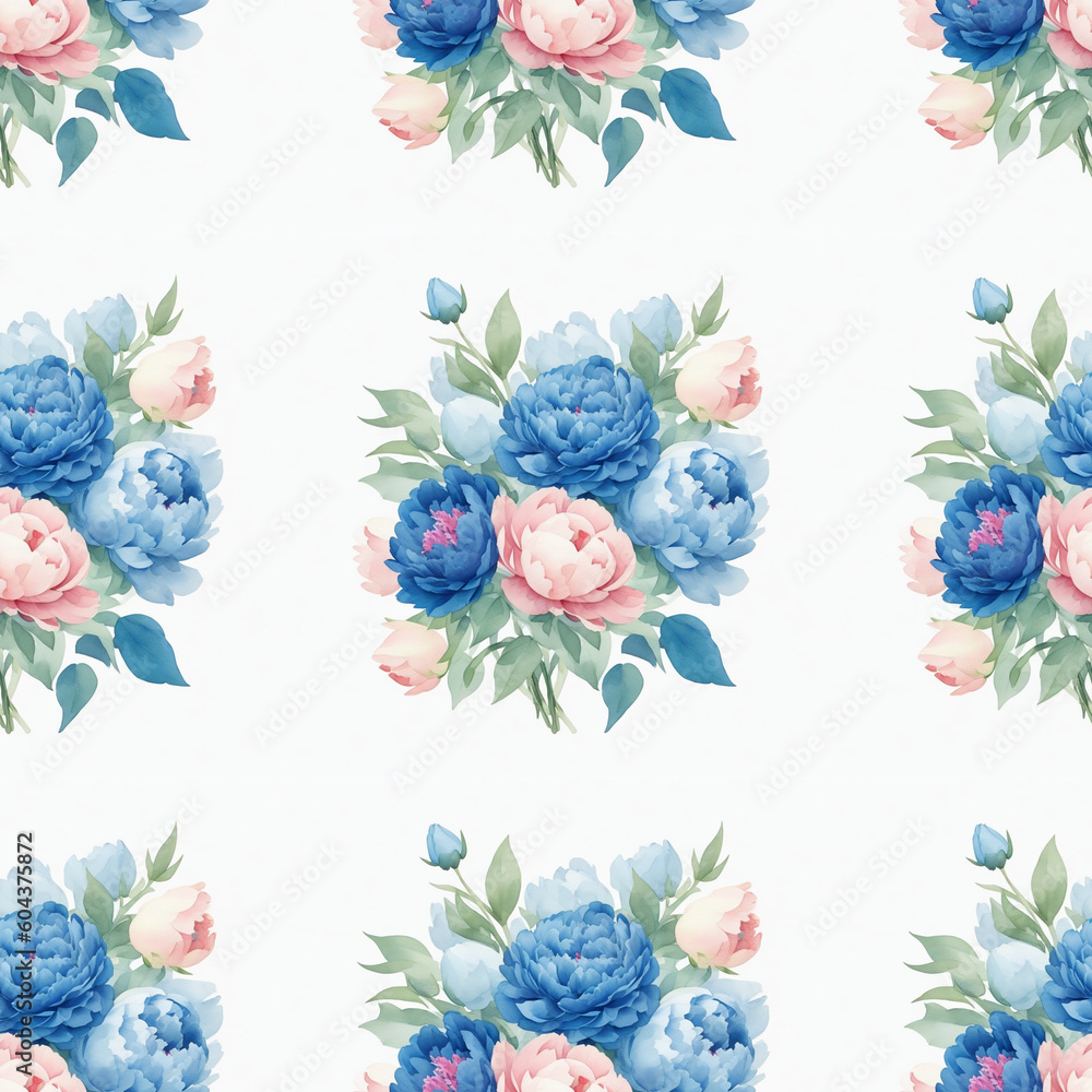 seamless texture watercolor blue peonies