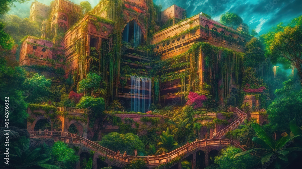 landscape with colorful temple. Generative Ai