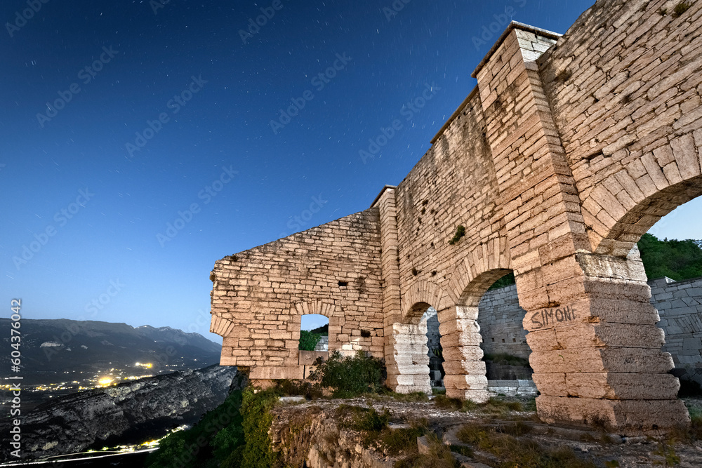 Fototapeta premium The nineteenth-century casemates of Fort Mollinary on a full moon night. Monte, Valpolicella, Verona province, Veneto, Italy.