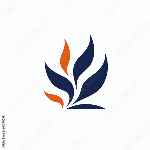 Illustration design of a leaf logo, dark blue and orange color