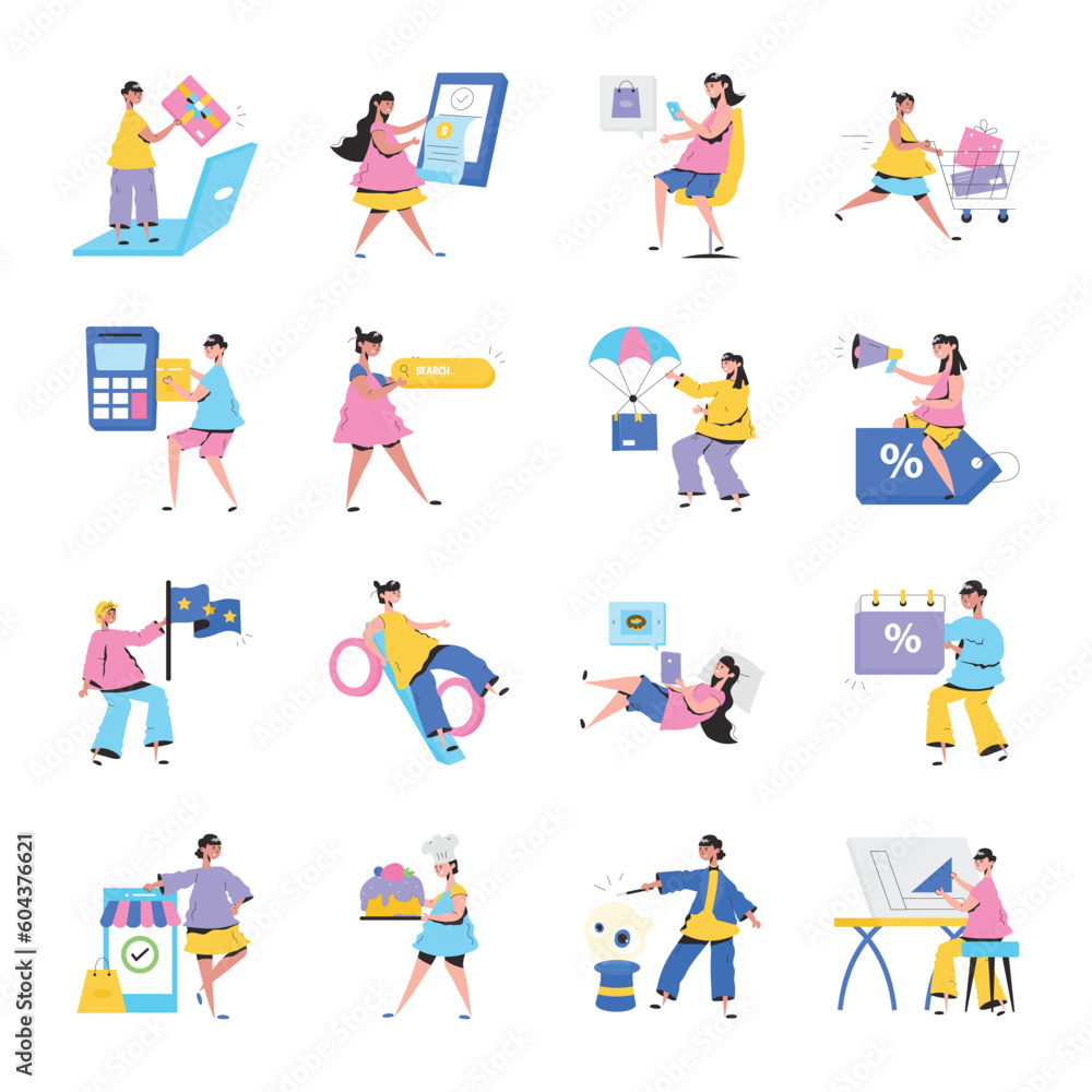 Bundle of Ecommerce and Professionals Flat Illustrations
Bundle of Ecommerce and Professionals Flat Illustrations