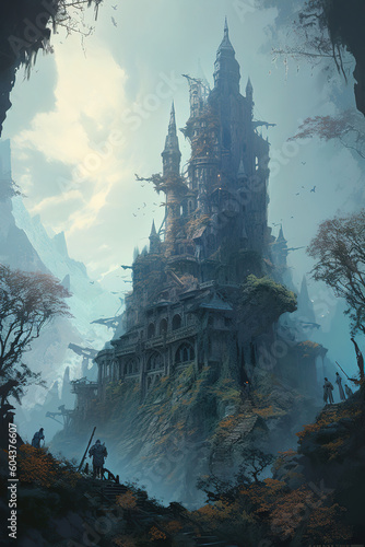 fantasy castle in the forest. Generative Ai © Shades3d