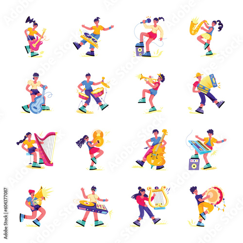 Pack of Professional Musicians Flat Illustrations 

