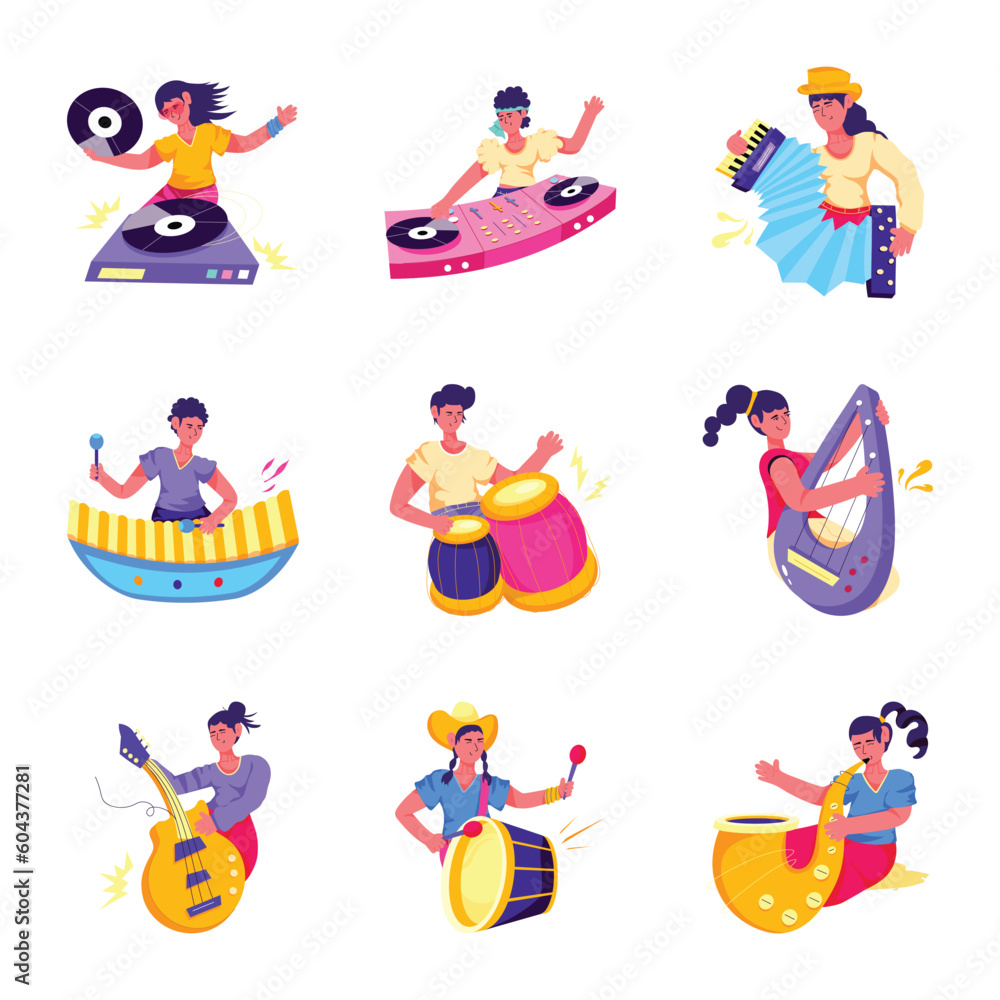 Pack of Music Experts Flat Illustrations 

