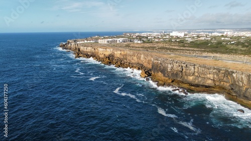Aerial view over Peniche seaside town