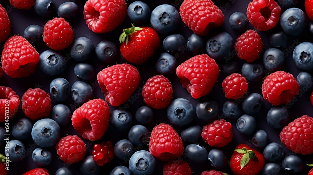 blueberries, raspberries and black berries shot top down generative ai blueberries, raspberries and black berries shot top down generative ai