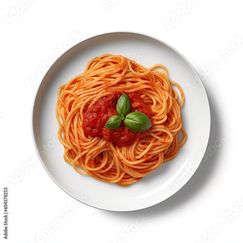 Delicious Plate of Spaghetti with Tomato Sauce on a White Background Generative AI