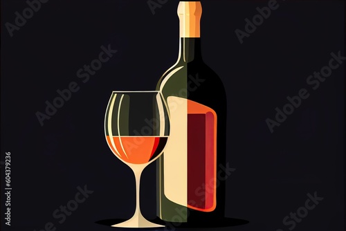 The illustration of wine bottle and wine glass, AI contents by midjourney
