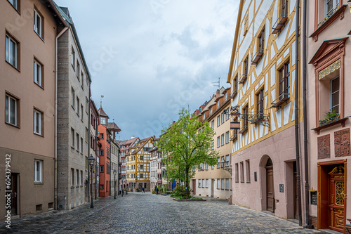 Street with beautiful colorful half timbered houses In Nuremberg  Germany