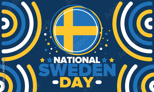 Sweden National Day. Celebrated annually on June 6 in Sweden. Happy national holiday of freedom. Swedish flag. Northern Scandinavian country. Patriotic poster design. Vector illustration