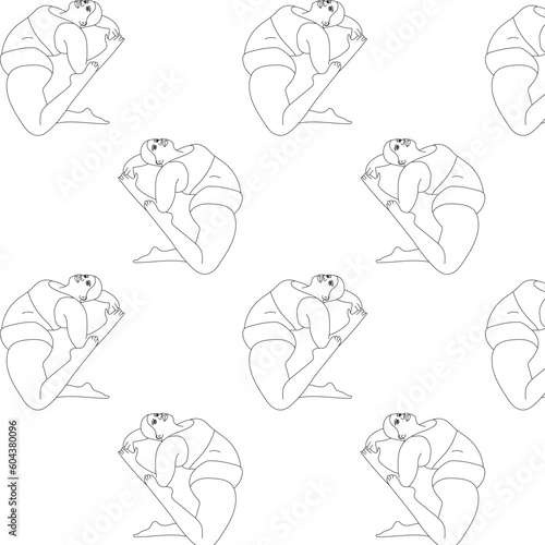 illustration girl toasty yoga sport asana orange background pose smile black white sketch art print drawing plus size woman 