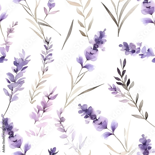 lavender pressed dried flowers in the style of watercolor on a white background - tile