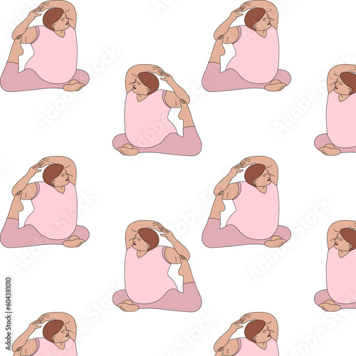 illustration girl toasty yoga sport asana orange background pose smile black white sketch art print drawing plus size woman 