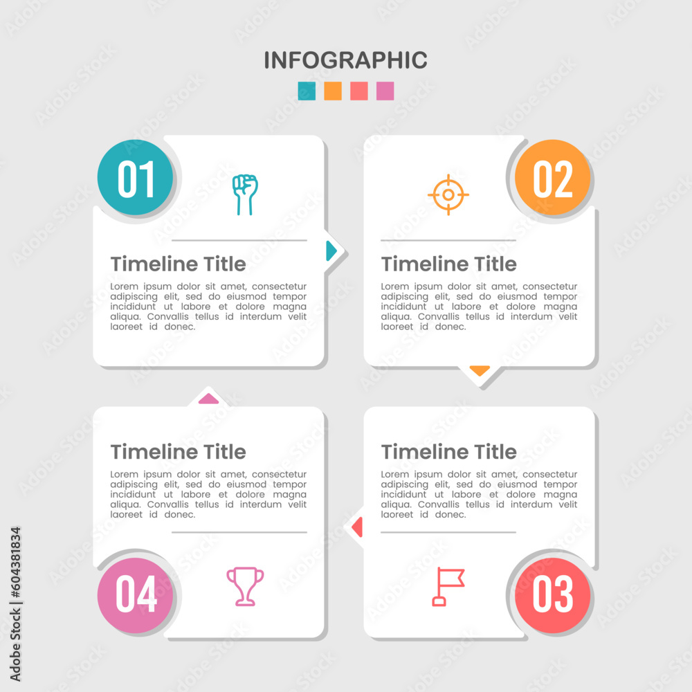 Infographic business message block 4 steps. Vector illustration.