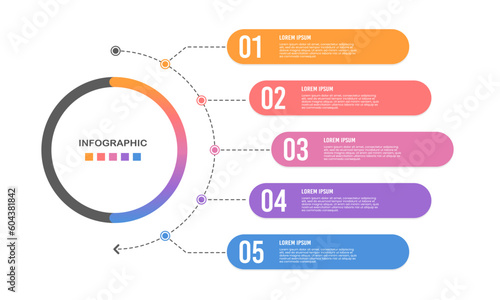 Semicircle infographic business 5 options. Vector illustration.