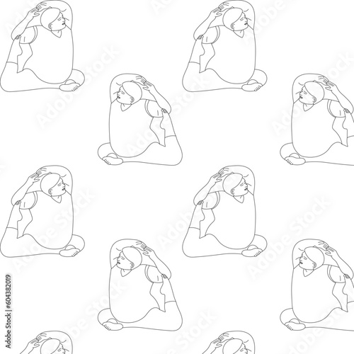 illustration girl toasty yoga sport asana orange background pose smile black white sketch art print drawing plus size woman 