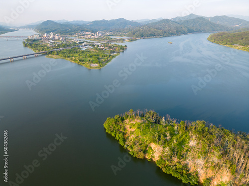 Aerial View of Namhangang River, Republic of Korea.