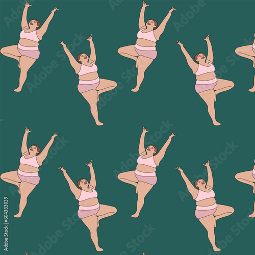 illustration girl toasty yoga sport asana orange background pose smile black white sketch art print drawing plus size woman 