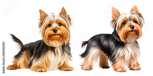 yorkshire terrier puppies on white. Generative Ai © D85studio