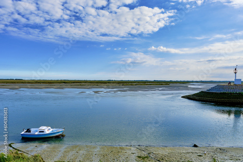 channel of entrance to the port at low tide of Saint Valery sur Somme in the Hauts-de-France departement, France