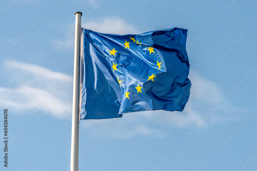 The Flag of Europe or European Flag consists of twelve golden stars forming a circle on a blue field. It was designed and adopted in 1955 by the Council of Europe The Flag of Europe or European Flag consists of twelve golden stars forming a circle on a blue field. It was designed and adopted in 1955 by the Council of Europe
