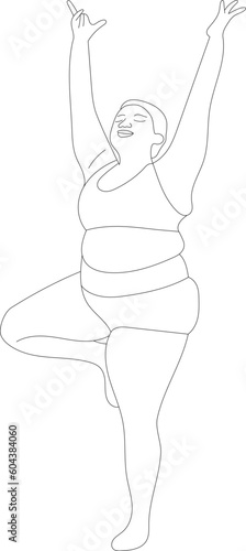 illustration girl toasty yoga sport asana orange background pose smile black white sketch art print drawing plus size woman 