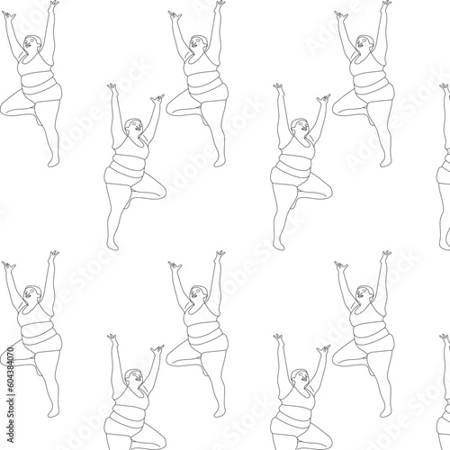 illustration girl toasty yoga sport asana orange background pose smile black white sketch art print drawing plus size woman 