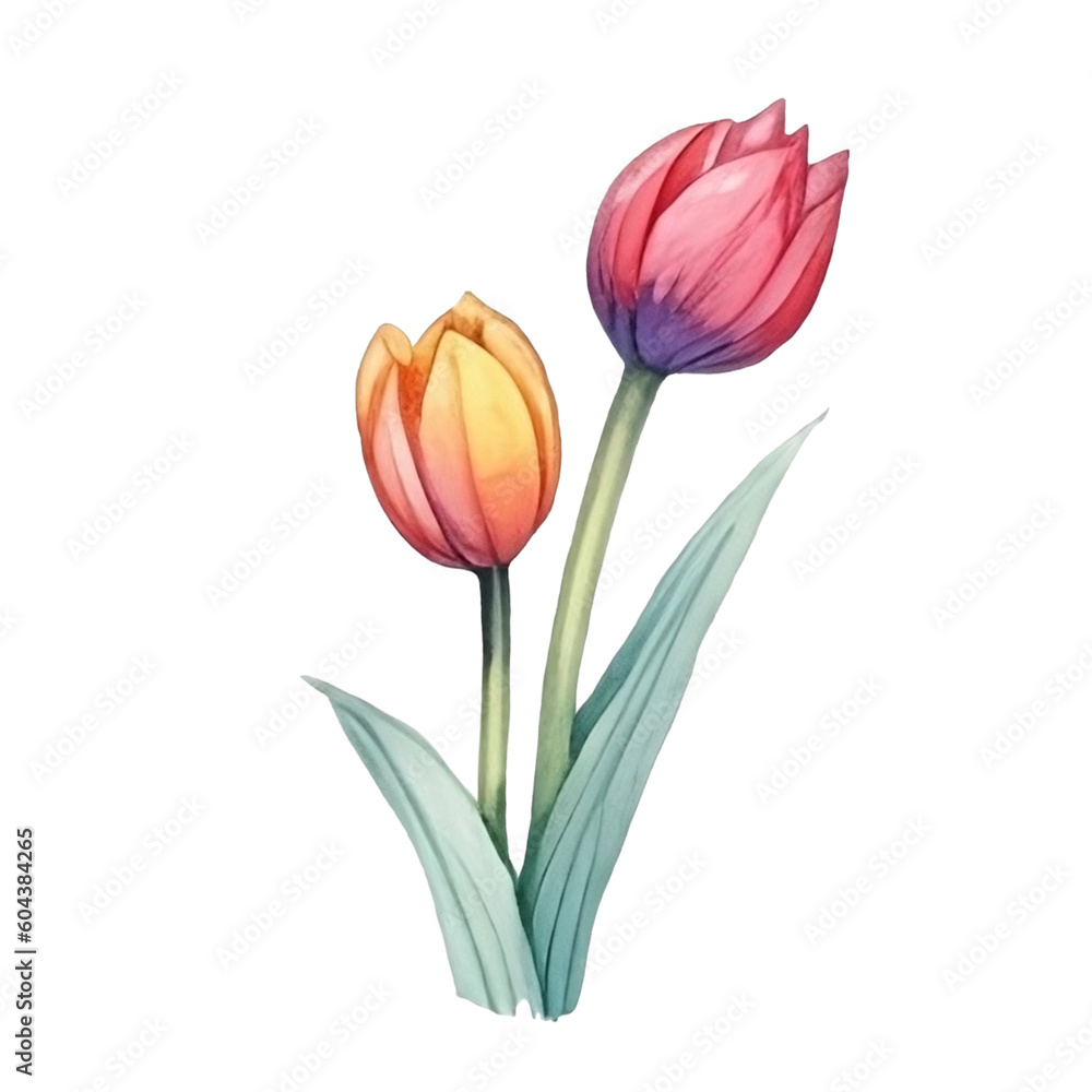 Fototapeta premium Water color beautiful blooming tulips