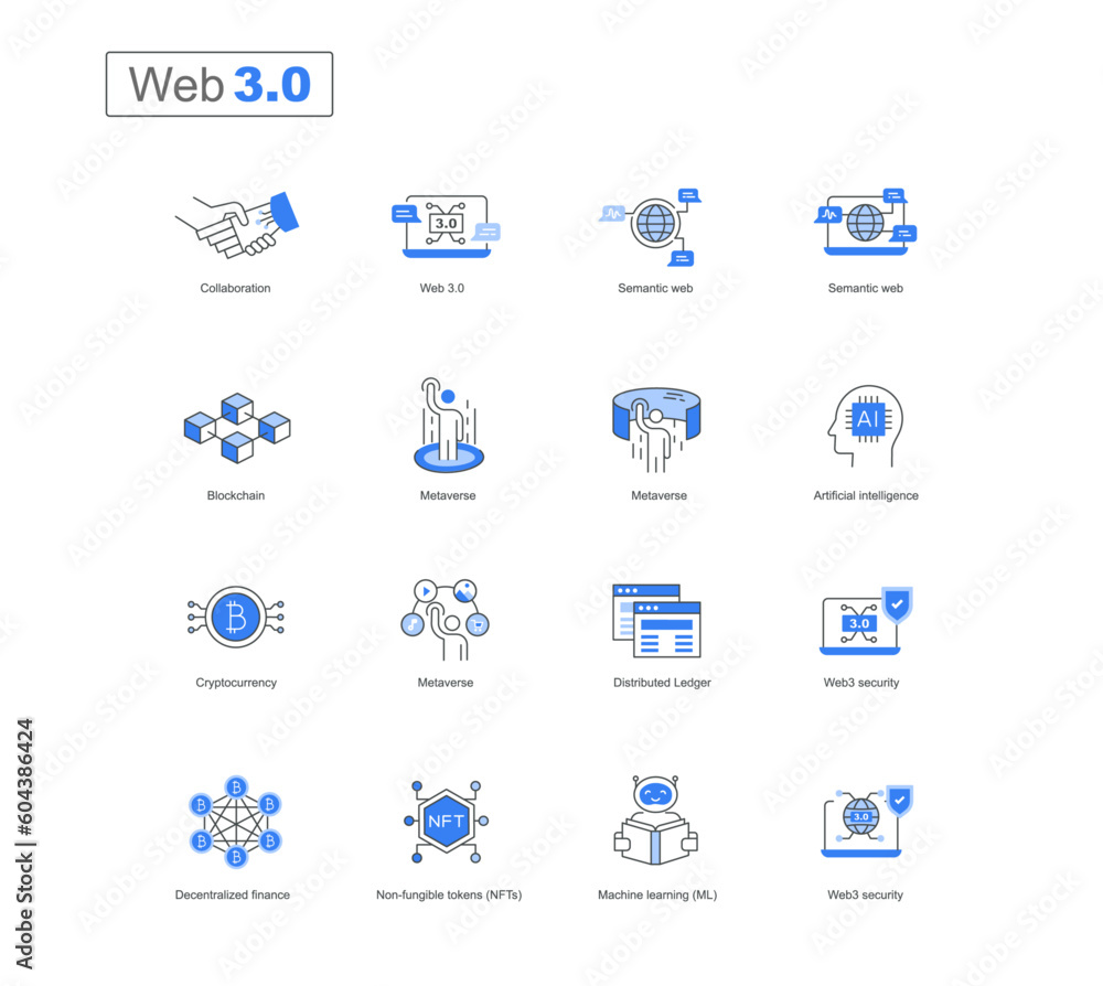 Web 3.0 Icon Set: A Visual Guide to the Future of the Internet. Next-generation web icons. Futuristic web icons. Web 3.0 Icon Set: A Visual Guide to the Future of the Internet. Next-generation web icons. Futuristic web icons.