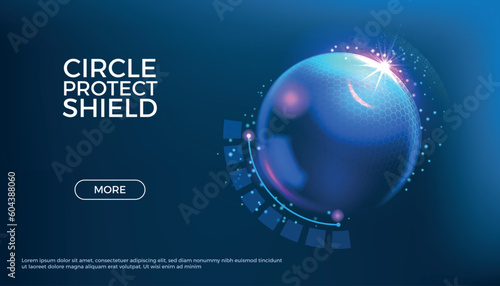 Circle protect shield. Bubble effect. Force field or sphere. 3D ball barrier. Futuristic power technology. Earth defense. Planet protection. Space background. Vector abstract website © SpicyTruffel