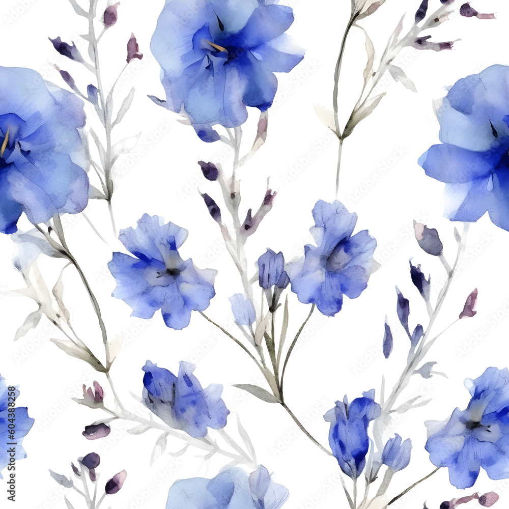 bugloss pressed dried flowers in the style of watercolor on a white background - tile