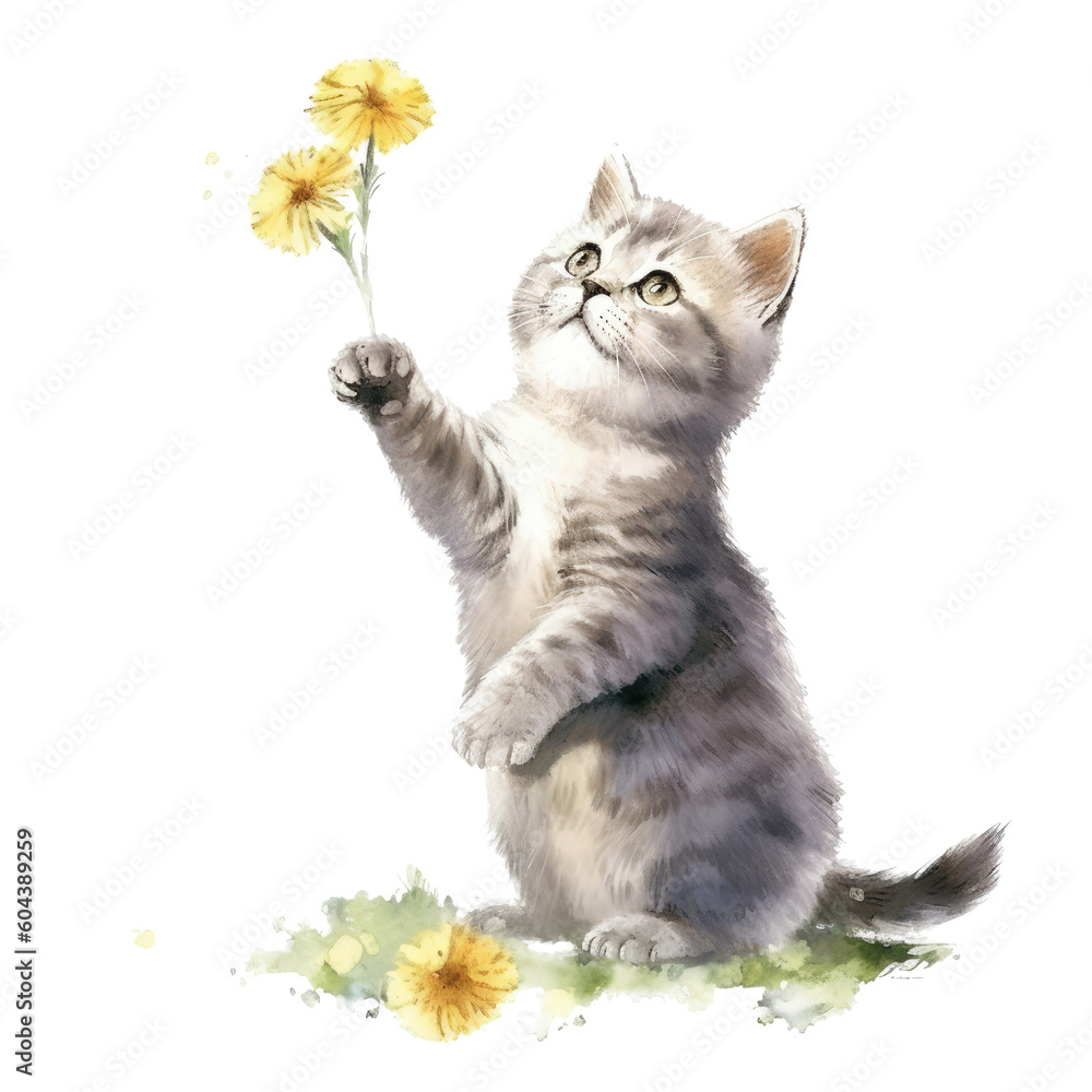 Watercolor painting of cute British Shorthair Kitten isolated ...