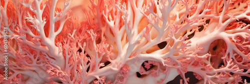 Illustration of Coral Reef Like Underwater Flora in Blue and light Red Colors. Generative ai © Anna Hoychuk