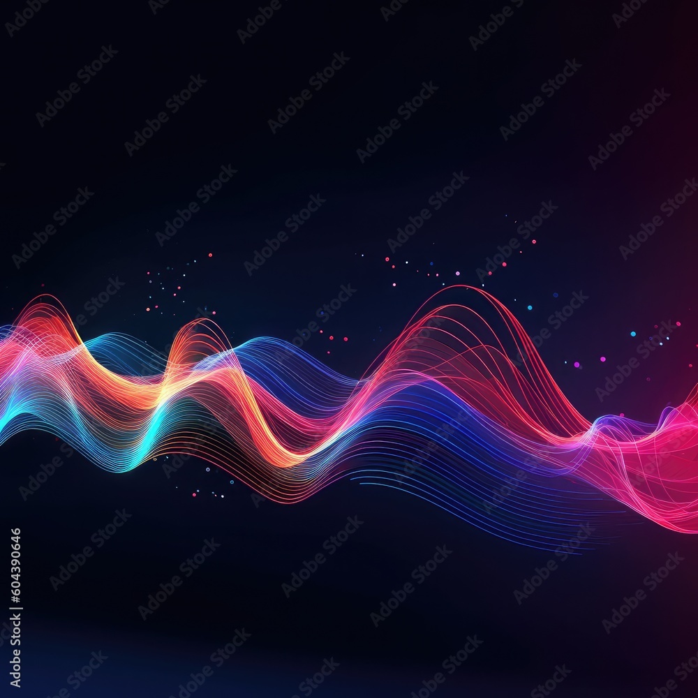 Abstract colorful sound wave music lines flowing on black background,AI generated. Abstract colorful sound wave music lines flowing on black background,AI generated.