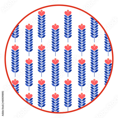 Porcelain plate with traditional blue on white design in Asian style. design pattern for background, plate, dish, bowl, lid, tray, salver, vector illustration art embroidery. red flower tree plate.