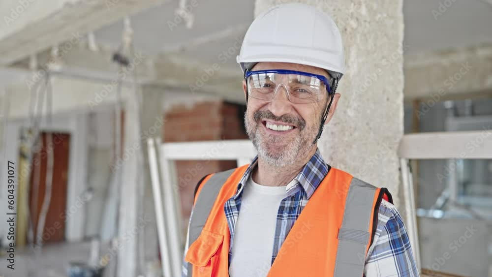 Middle age man builder smiling confident standing at construction site Middle age man builder smiling confident standing at construction site