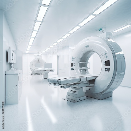 MRI Scanner or Magnetic resonance imaging scanner machine in Hospital,Technologically Advanced and Functional Mediсal Equipment,AI generated.