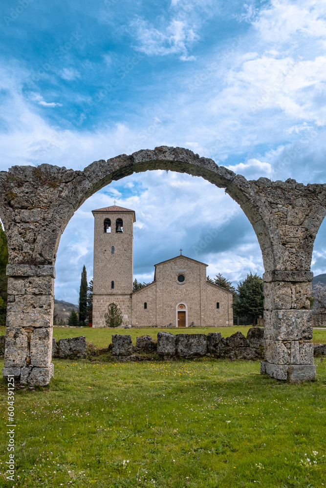 Portico del Pellegrino and Abbey of S. Vincenzo al Volturno. Rocchetta a Volturno, Isernia, Molise, Italy, Europe.