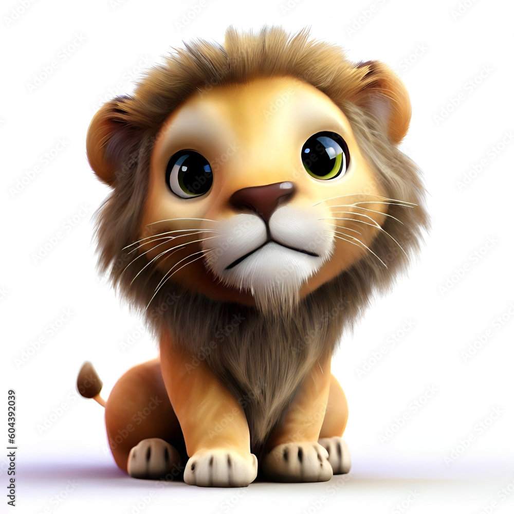 Sweet and Playful 3D Lion, Generative AI Sweet and Playful 3D Lion, Generative AI