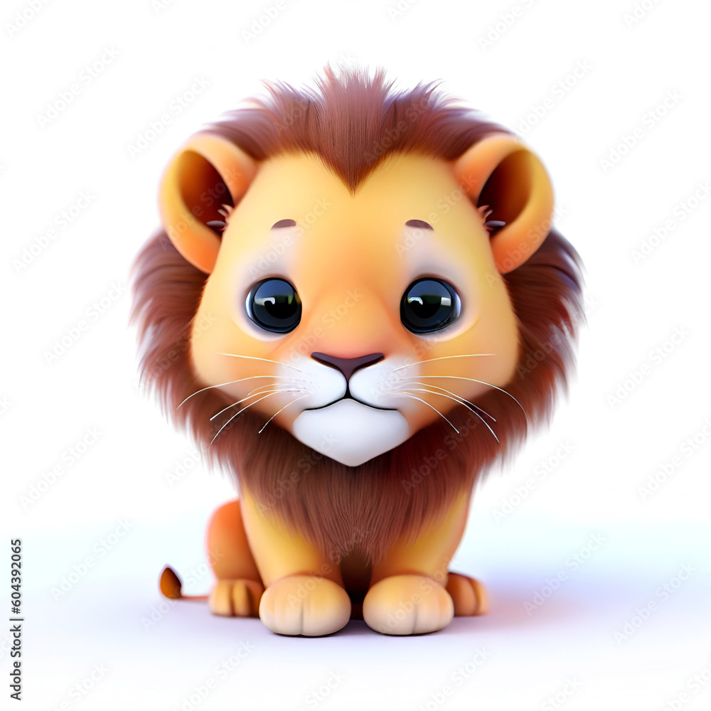 Cute and Cuddly Lion in 3D, Generative AI Cute and Cuddly Lion in 3D, Generative AI