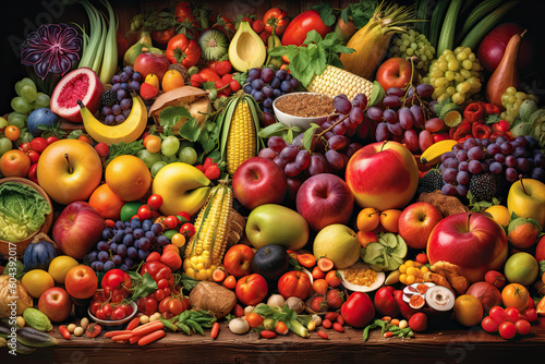 vibrant fruit and vegetable background, freshness, healthfulness, colorful array of freshly picked produce, embrace nutritious and flavorful ingredients, farmers market, 